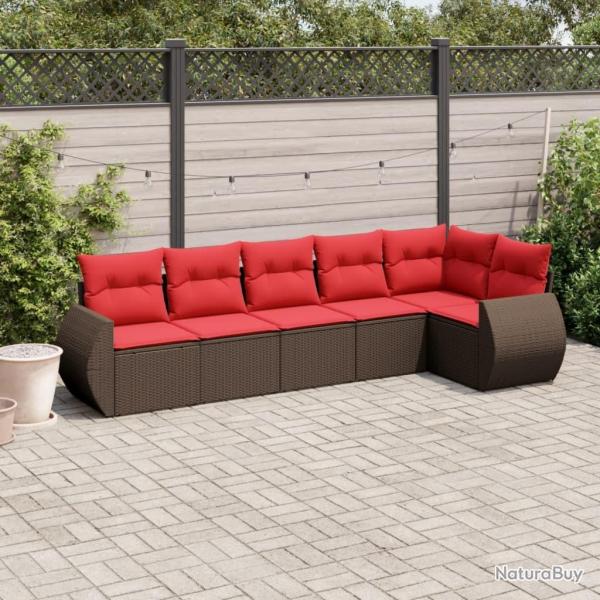Ensemble de canap� de jardin 6 pcs avec coussins marron r�sine tress�e