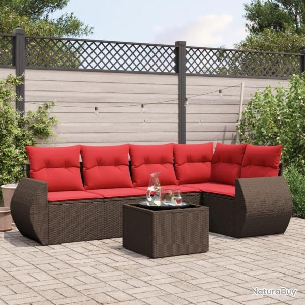 Ensemble de canap� de jardin 6 pcs avec coussins marron r�sine tress�e
