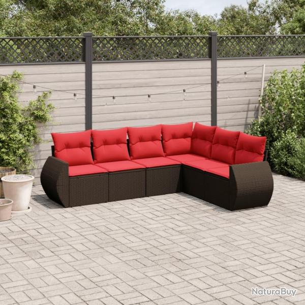Ensemble de canap� de jardin 6 pcs avec coussins marron r�sine tress�e