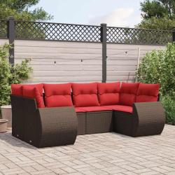 Ensemble de canap&eacute; de jardin 6 pcs avec coussins marron r&eacute;sine tress&eacute;e