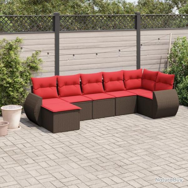 Ensemble de canap� de jardin 7 pcs avec coussins marron r�sine tress�e