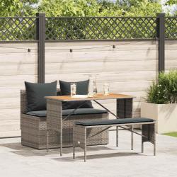 Ensemble de salle &agrave; manger de jardin 3 pcs avec coussins gris r&eacute;sine tress&eacute;e