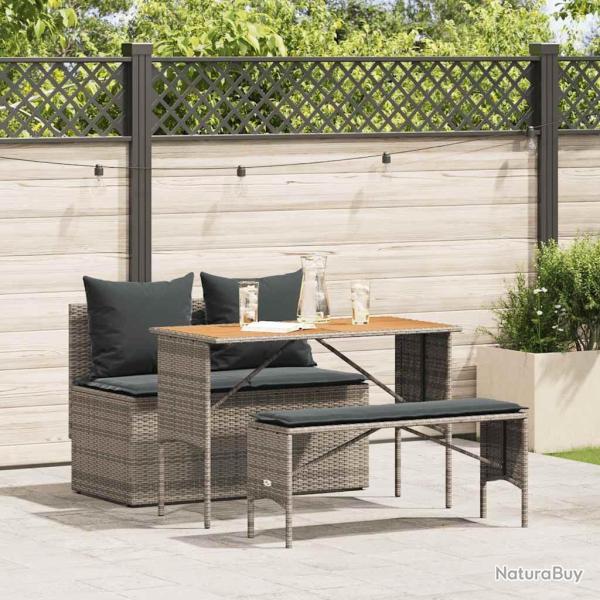 Ensemble de salle � manger de jardin 3 pcs avec coussins gris r�sine tress�e