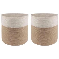 Ensemble de Pots &agrave; Plantes 2 pcs Naturel et Blanc &Oslash; 28 x 28 cm