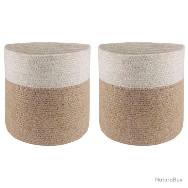 Ensemble de Pots � Plantes 2 pcs Naturel et Blanc � 28 x 28 cm
