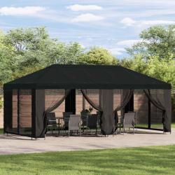 Gazebo avec murs lat&eacute;raux 6 x 3 m Noir Polyester et Acier 190