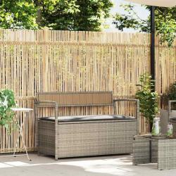 Banc de rangement de jardin avec coussin gris clair r&eacute;sine tress&eacute;e