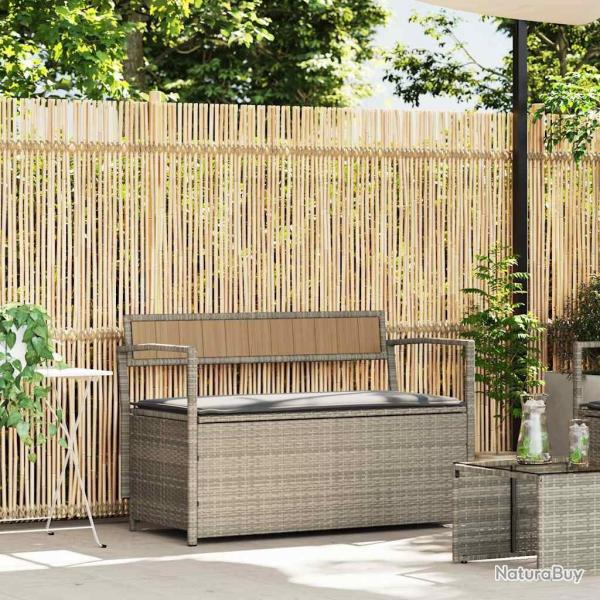Banc de rangement de jardin avec coussin gris clair r�sine tress�e