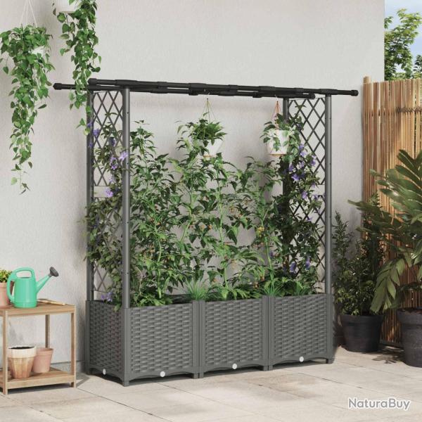 Lit �lev� avec Treillis et Toit Gris clair 162,5 x 40 x 136 cm