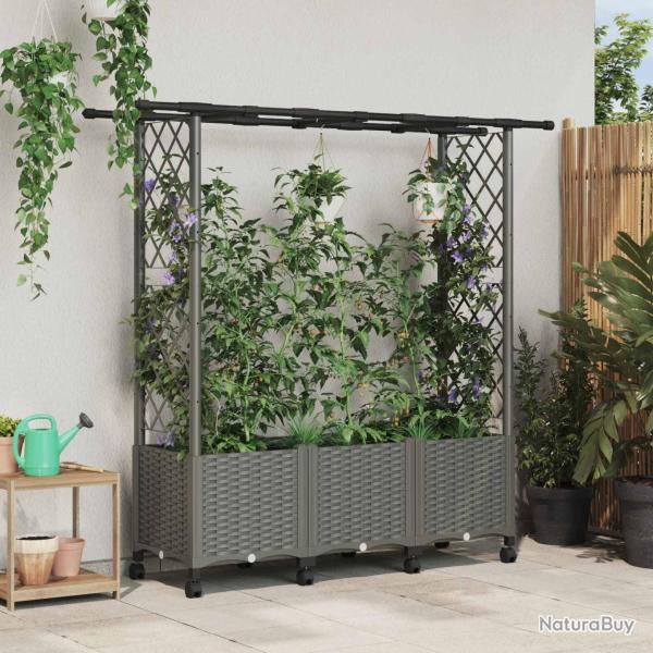 Lit �lev� avec Treillis et Toit Gris clair 162,5 x 40 x 142 cm