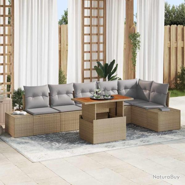 Ensemble de canap� de jardin 7 pc Beige et gris