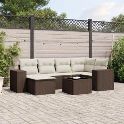 Salon de jardin avec coussins 7 pcs marron r&eacute;sine tress&eacute;e