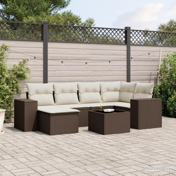 Salon de jardin avec coussins 7 pcs marron r�sine tress�e