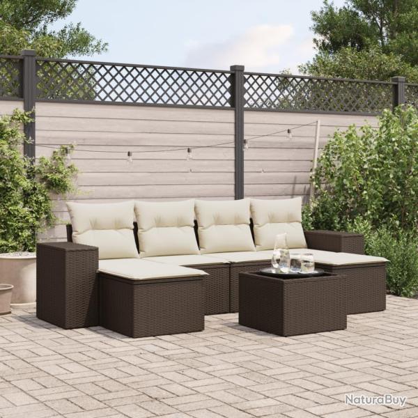 Salon de jardin avec coussins 7 pcs marron r�sine tress�e