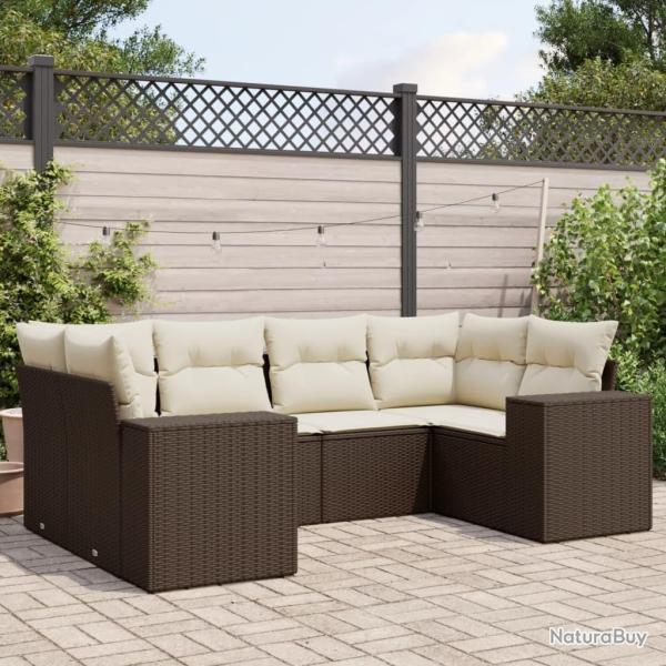 Salon de jardin avec coussins 6 pcs marron r�sine tress�e