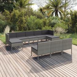 Salon de jardin 10 pcs avec coussins R&eacute;sine tress&eacute;e Gris