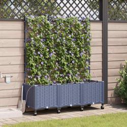 Porte-plante de jardin avec irrigation et roues 3 pc Gris PP