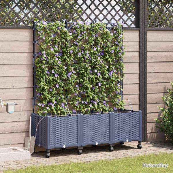 Porte-plante de jardin avec irrigation et roues 3 pc Gris PP