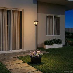 Lampadaire solaire avec pot de fleurs Noir 32 x 32 x 158 cm