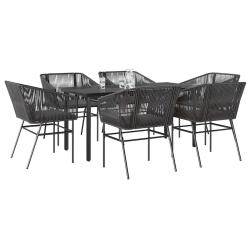 Ensemble &agrave; manger de jardin coussins 7pcs noir poly rotin verre