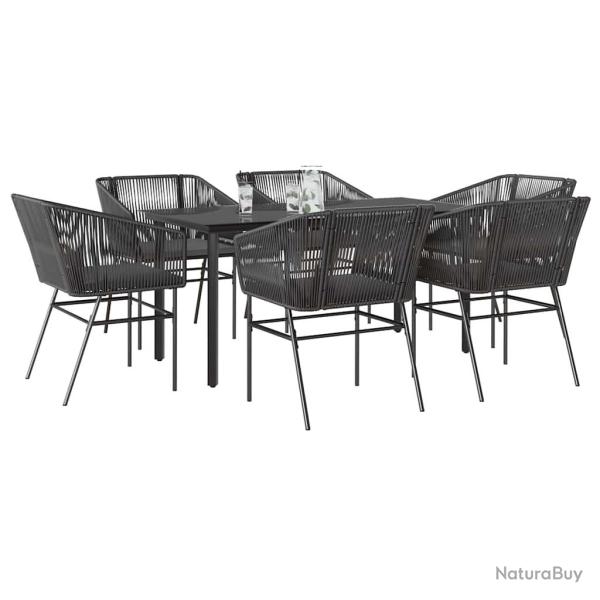 Ensemble � manger de jardin coussins 7pcs noir poly rotin verre