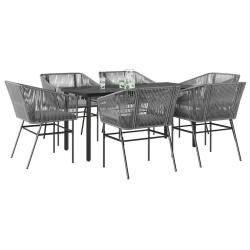 Ensemble &agrave; manger jardin coussins 7 pcs gris poly rotin verre