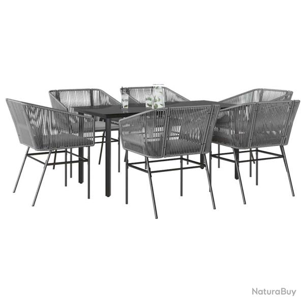 Ensemble � manger jardin coussins 7 pcs gris poly rotin verre