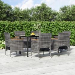 Ensemble &agrave; manger de jardin coussins 7pcs Gris et noir