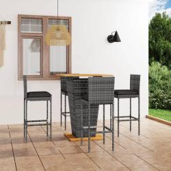 Ensemble de bar de jardin 5 pcs et coussins R&eacute;sine tress&eacute;e Gris
