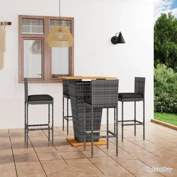 Ensemble de bar de jardin 5 pcs et coussins R�sine tress�e Gris