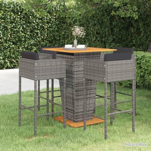 Ensemble de bar de jardin 5 pcs et coussins R�sine tress�e Gris