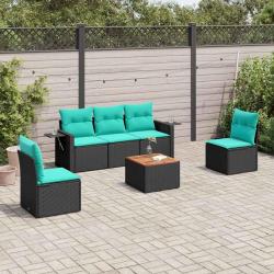 Ensemble de canap&eacute; de jardin 6 pcs avec coussins noir r&eacute;sine tress&eacute;e