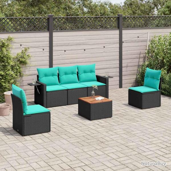 Ensemble de canap� de jardin 6 pcs avec coussins noir r�sine tress�e