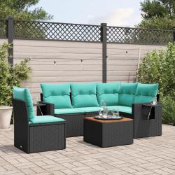 Ensemble de canap&eacute; de jardin 6 pcs avec coussins noir r&eacute;sine tress&eacute;e