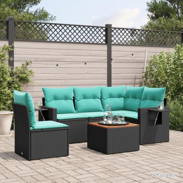 Ensemble de canap� de jardin 6 pcs avec coussins noir r�sine tress�e