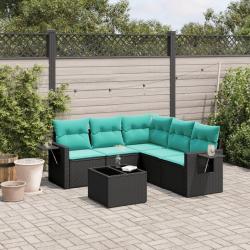 Ensemble de canap&eacute; de jardin 6 pcs avec coussins noir r&eacute;sine tress&eacute;e