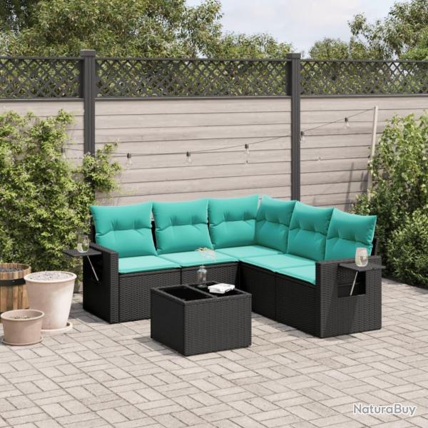 Ensemble de canap� de jardin 6 pcs avec coussins noir r�sine tress�e