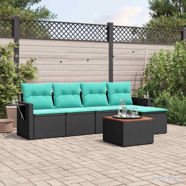 Ensemble de canap� de jardin 6 pcs avec coussins noir r�sine tress�e