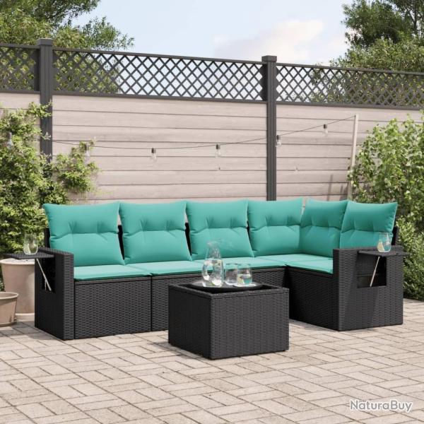 Ensemble de canap� de jardin 6 pcs avec coussins noir r�sine tress�e