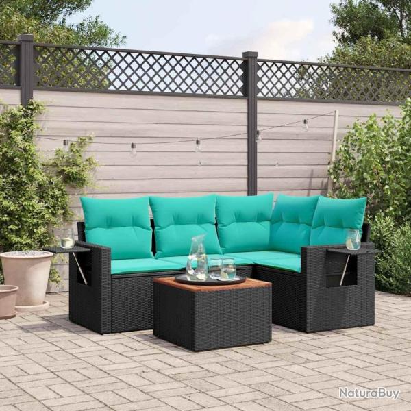 Ensemble de canap� de jardin 5 pcs avec coussins noir r�sine tress�e
