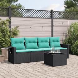 Ensemble de canap&eacute; de jardin 5 pcs avec coussins noir r&eacute;sine tress&eacute;e