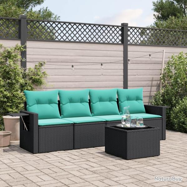 Ensemble de canap� de jardin 5 pcs avec coussins noir r�sine tress�e