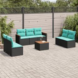 Ensemble de canap&eacute; de jardin 8 pcs avec coussins noir r&eacute;sine tress&eacute;e