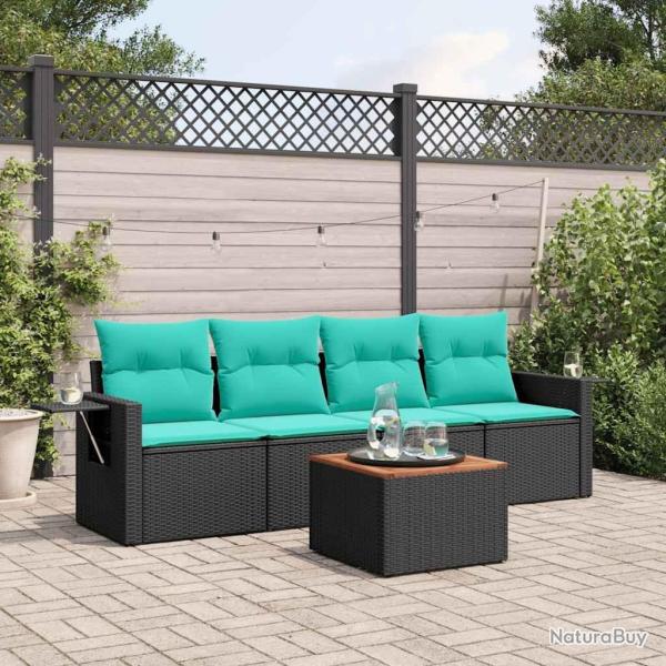 Ensemble de canap� de jardin 5 pcs avec coussins noir r�sine tress�e