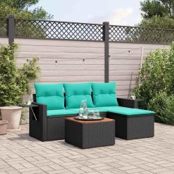 Ensemble de canap&eacute; de jardin 5 pcs avec coussins noir r&eacute;sine tress&eacute;e