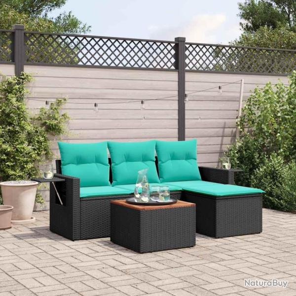 Ensemble de canap� de jardin 5 pcs avec coussins noir r�sine tress�e
