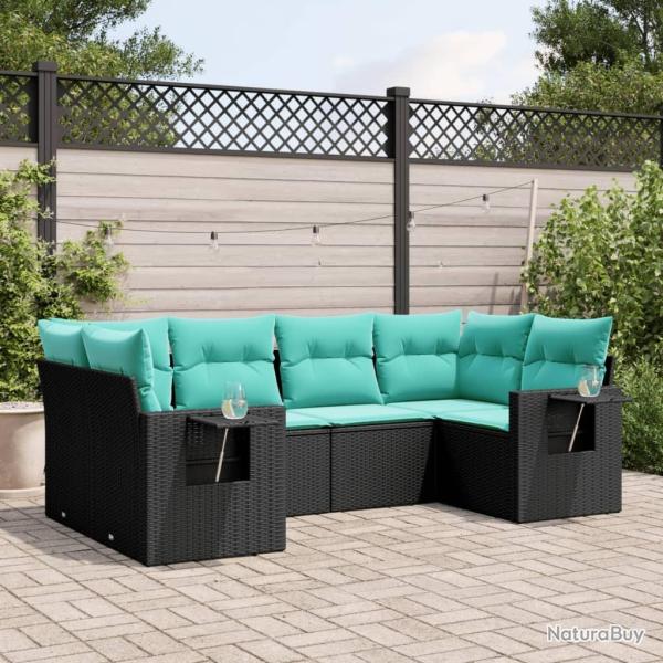 Salon de jardin 6 pcs avec coussins noir r�sine tress�e