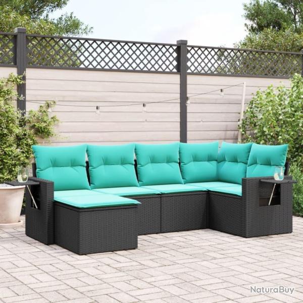 Salon de jardin 6 pcs avec coussins noir r�sine tress�e