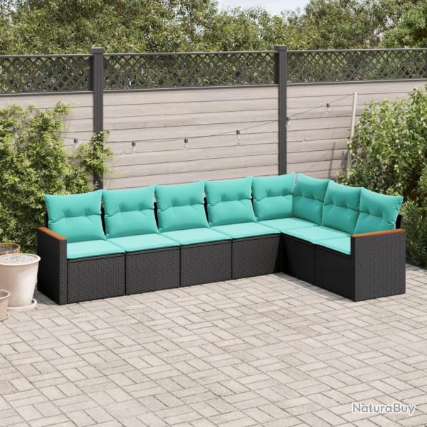 Salon de jardin 7 pcs avec coussins noir r�sine tress�e