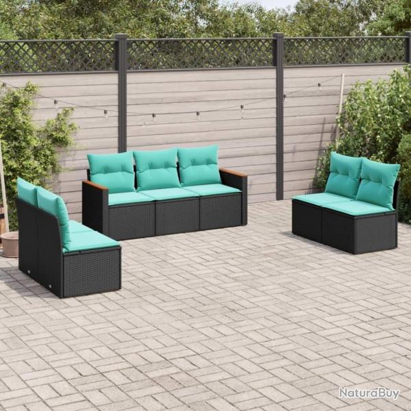 Salon de jardin 7 pcs avec coussins noir r�sine tress�e